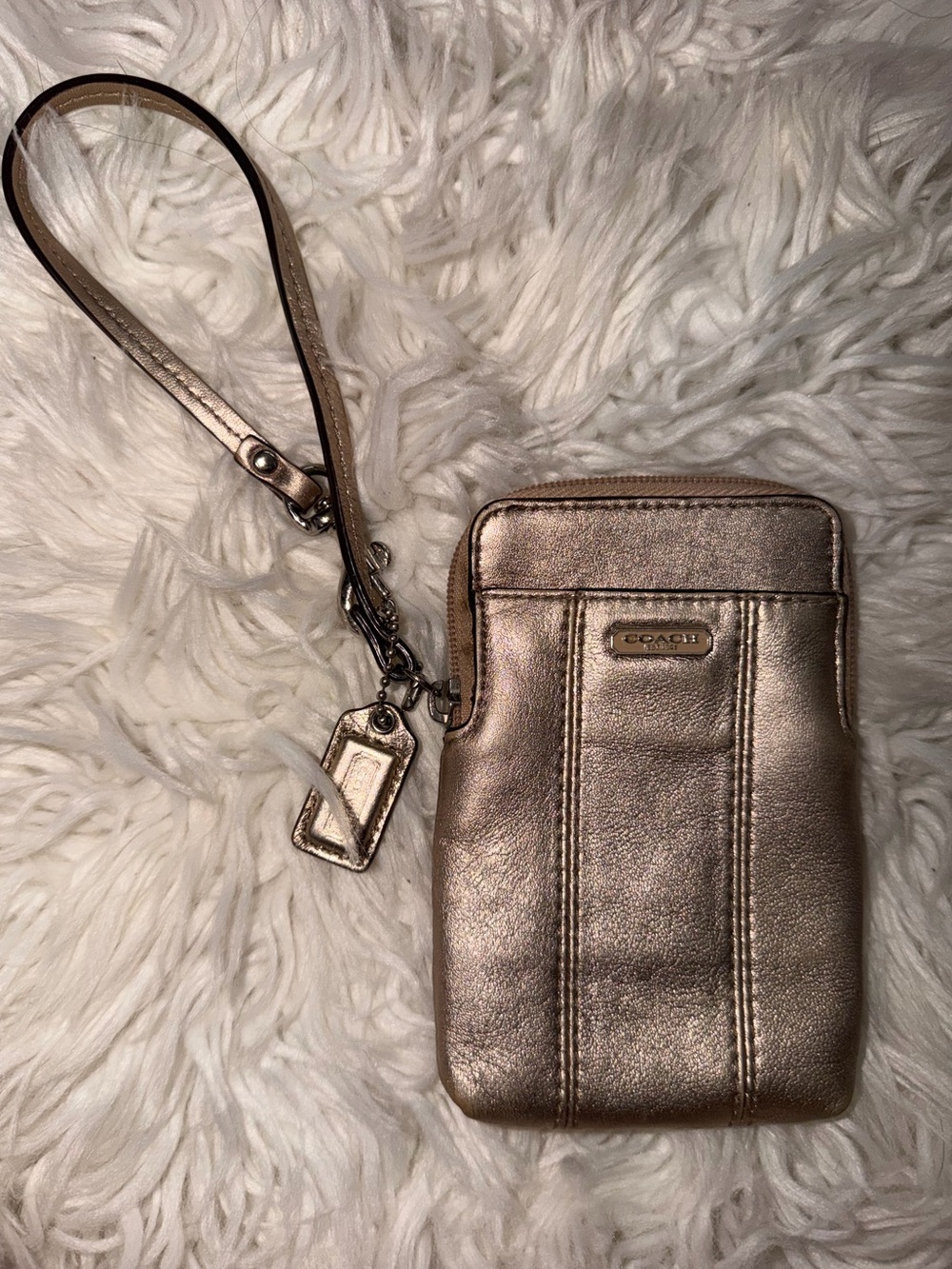 Coach Metallic Rose Gold Wristlet Phone Case with Strap
